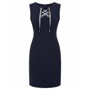 Tommy Hilfiger Navy Lace-Up Sheath Dress Sleeveless Nautical Career Classic 14